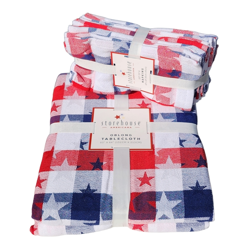 Storehouse Americana Patriotic Day Tablecloth And 6 Napkins Set 60x84 Oblong NEW